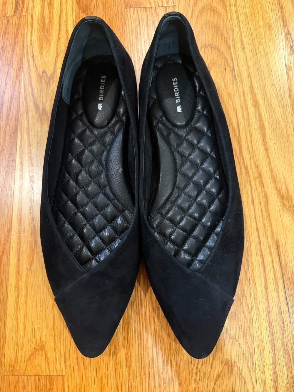 Birdies Black Suede Pointed Ballet Flats